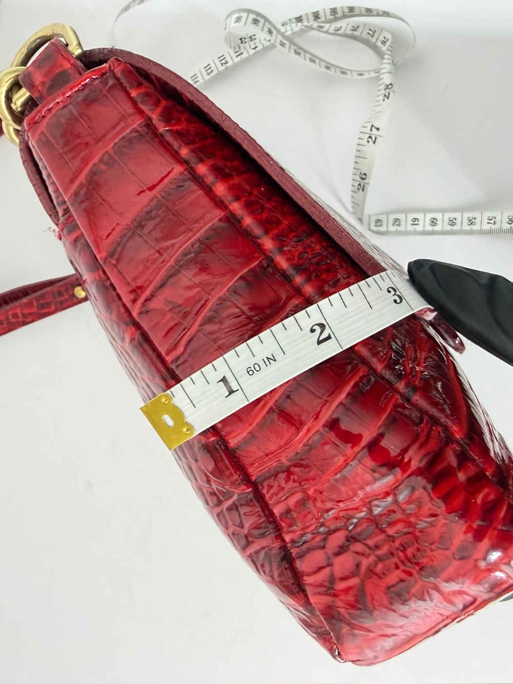 Vtg Brahmin Women's Shoulder Bag Red Croc Embossed Leather Small Gold Chain Lux - Picture 13 of 15